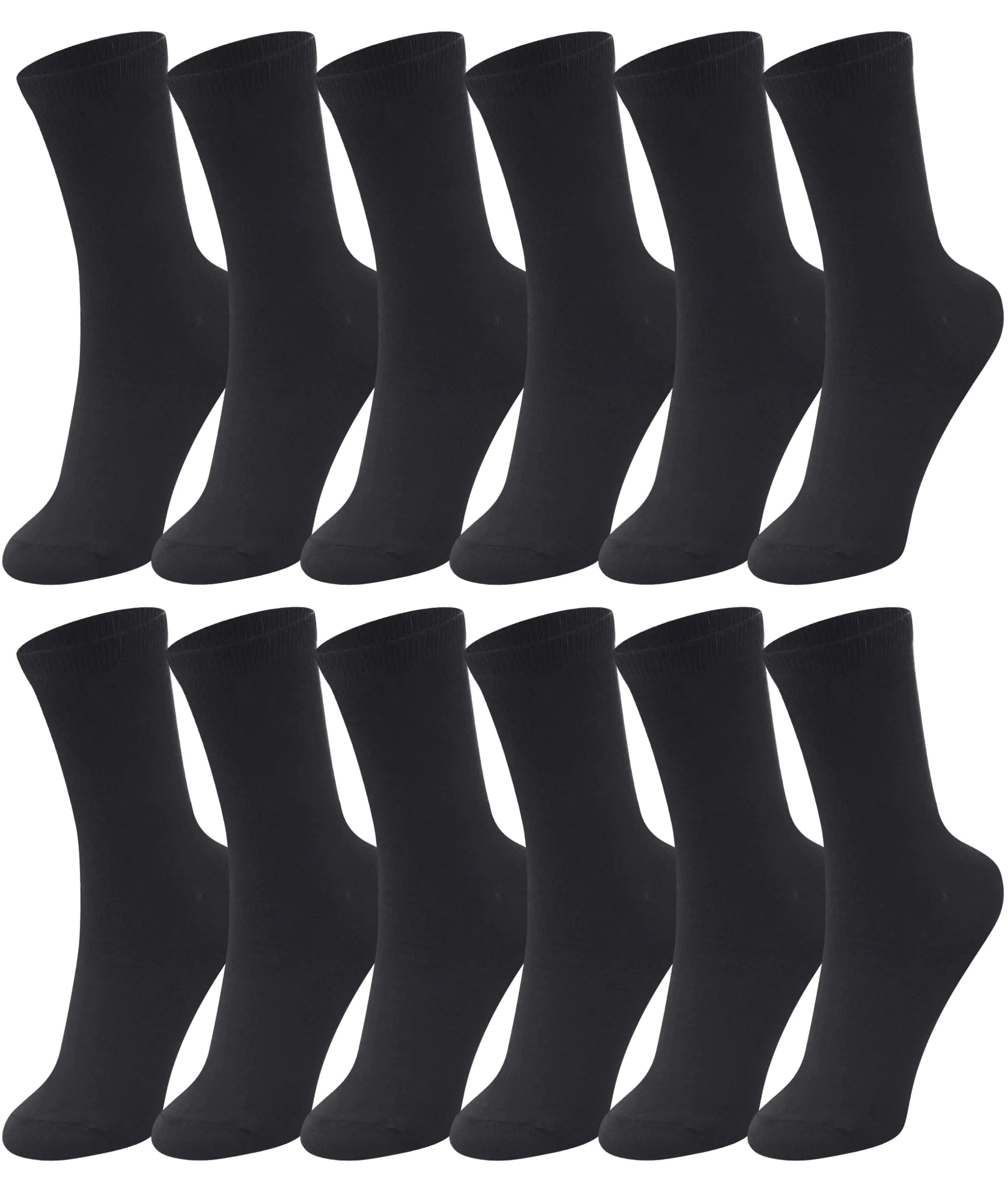 Duufin 12 Pairs Womens Crew Socks Mid Calf Socks Womens Black Crew Socks Size 5-9 Workout Socks Women Gym Socks Plain Black Socks Crew Lightweight Casual Socks