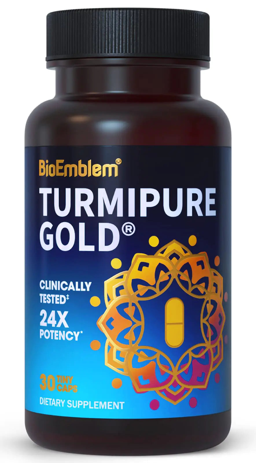 BioEmblem Turmeric Curcumin with Clinically Studied TurmiPure - 1 Small Cap Daily 24x More Absorption Than Others - Joint Support Healthy Inflammation Tumeric Supplements - Non-GMO - 30 Servings