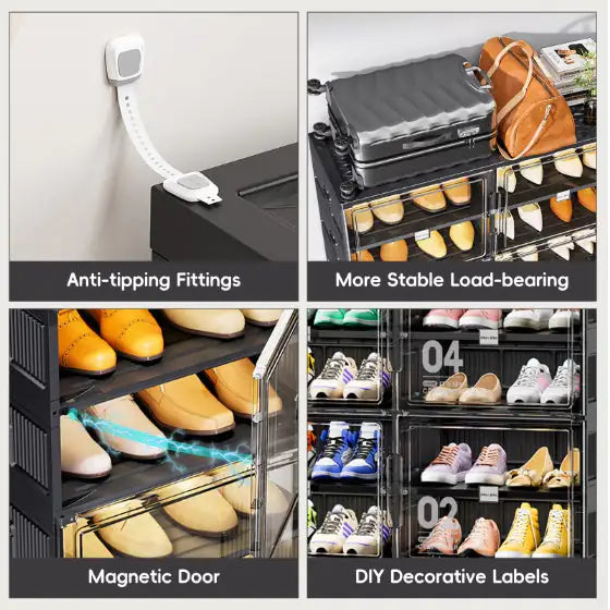 Dual-type Shoe Storage, Hard Plastic Stackable Shoe Box, Folding Shoe Rack With Magnetic Door