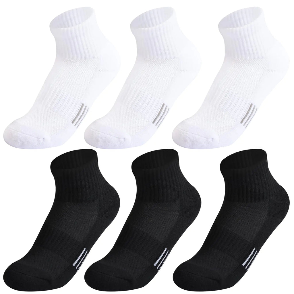 hakugoo Kids Socks 6 Pairs Ankle Athletic Socks Boys Girls Cushioned Quarter Socks Breathable Mesh Cotton Socks for 7-10 Years Youth(Black+WhiteM)