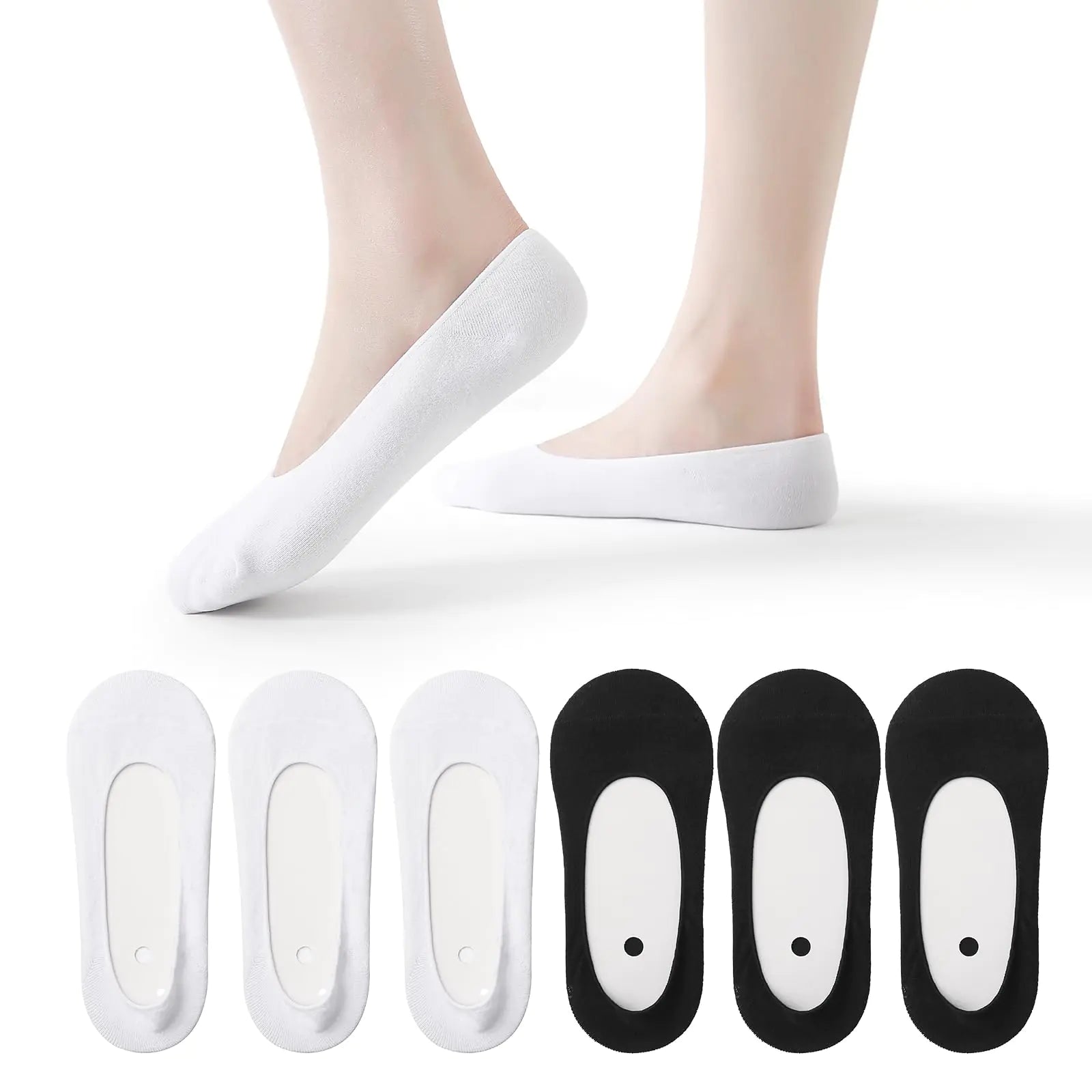 JAKIDAR No Show Socks Women Low Cut Socks (Size 5-8) Cotton Non Slip Invisible Hidden Thin Socks for Flats Boat Liner Socks 6 Pairs