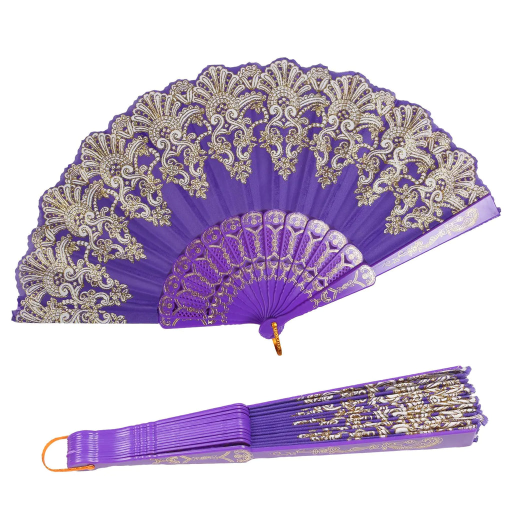 INNOLIFE Spanish Folding Retro Pattern Hand Fan for Women Handheld Chinese Folding Fan Hand Fan for Party Dancing Wedding and Home Decoration (Pruple)