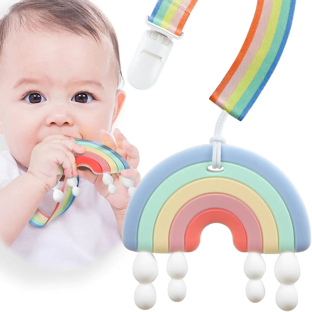Giftty Rainbow Teether for Babies Baby Teething Toy BPA-Free 100% Food-Grade Silicone Soothing & Teething Relief for 3-24 Months Baby Boys and Girls (Blue)