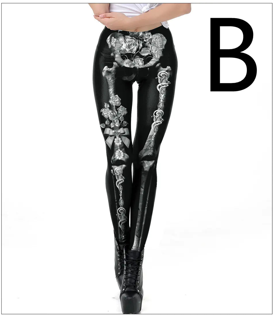 Halloween Skull Frame Digital Print Sexy Leggings