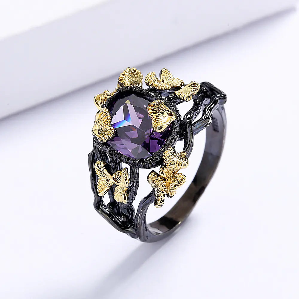 Natural Stone Timbo Black Gold Creative Ring
