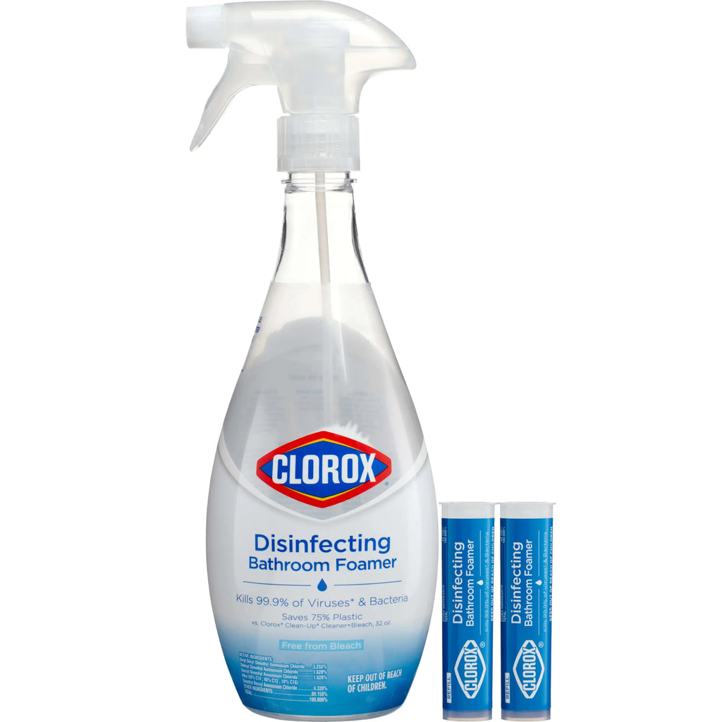 Clorox Disinfecting Bathroom Foamer Starter Kit Household Essentials One Reusable Bottle Plus 2 Refills