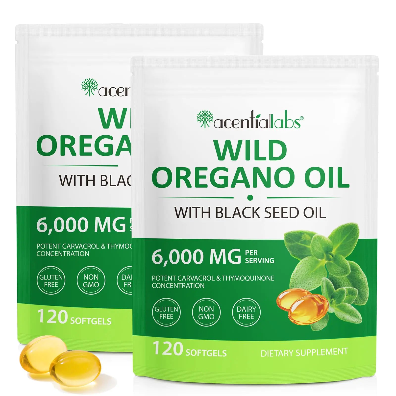 MXCZBSM Oil of Oregano Softgels 2 in 1 6000mg Oil of Oregano with Black Seed Oil Oregano Oil Supplement Capsules Immune Digestive Support & Antioxidant Non-GMO Gluten Free - 2 Bag