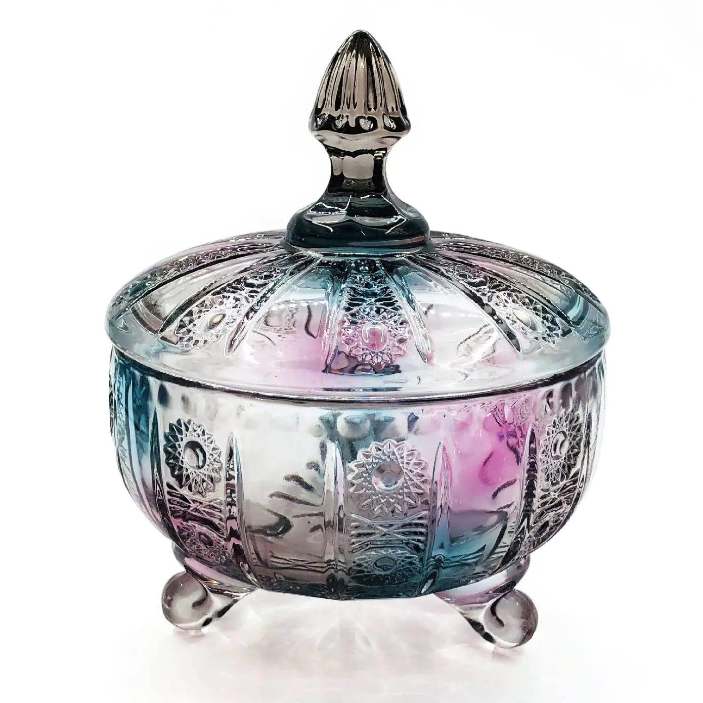 Grey Glass Candy Dish with LidSmoked Gray Candy Jar with Lid 16ozMulticolor Vintage Embossed Candy Dishes Bowl with Lids for Office Desk Coffee Table Decorative Buffet Storage Cookie LWXPAIYY(Grey)