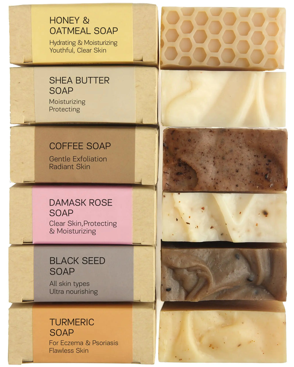 Bar Soap Set for Normal Skin – Natural Soap Cold Processed Castile Soap Bar Honey & Oatmeal soap Blackseed Shea Butter Rose essential oil Coffee Turmeric Soap Bar (6PK)