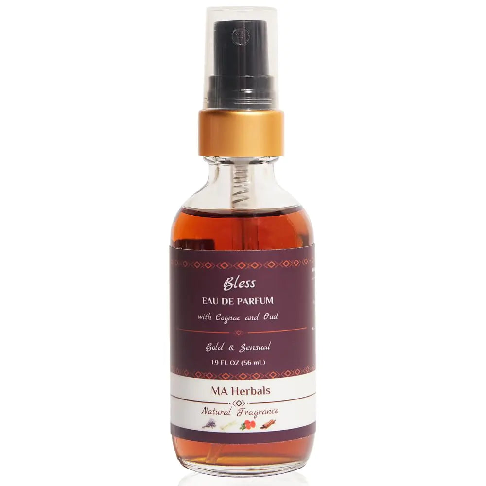 Bless Cognac & Oud Cologne for Men + Notes of Bourbon Barrel Oakwood Tobacco Amber Myrrh & Vanilla | Boozy Eau de Parfum made with Essential Oils | MA Herbals Natural Fragrance