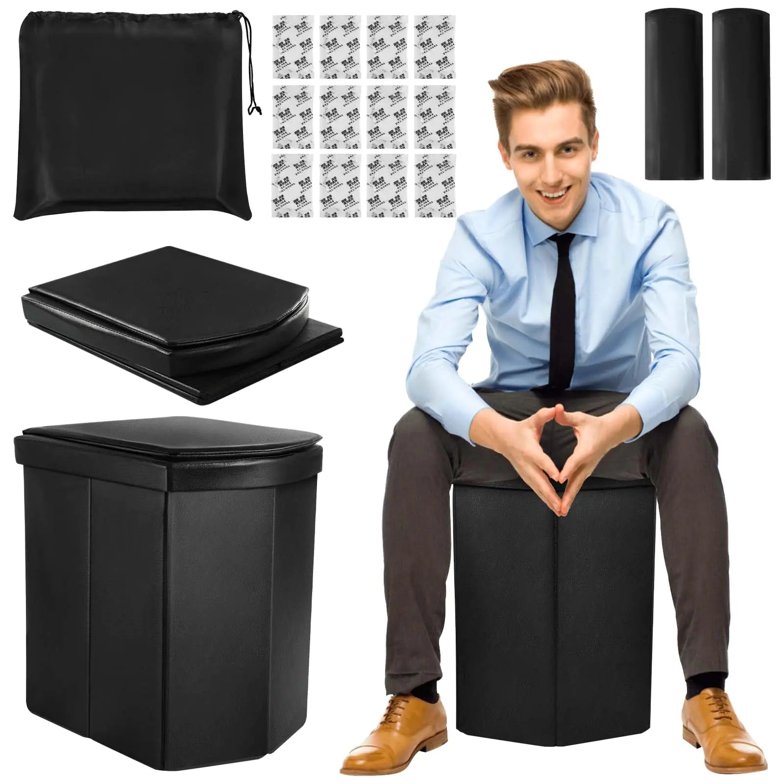 Alilmein Portable Toilet for Adults 16.5" XL Portable Toilet for Camping Camping Toilet with LidCamp Toilet with HandbagPortable Potty For Indoor Outdoor And Emergency Use