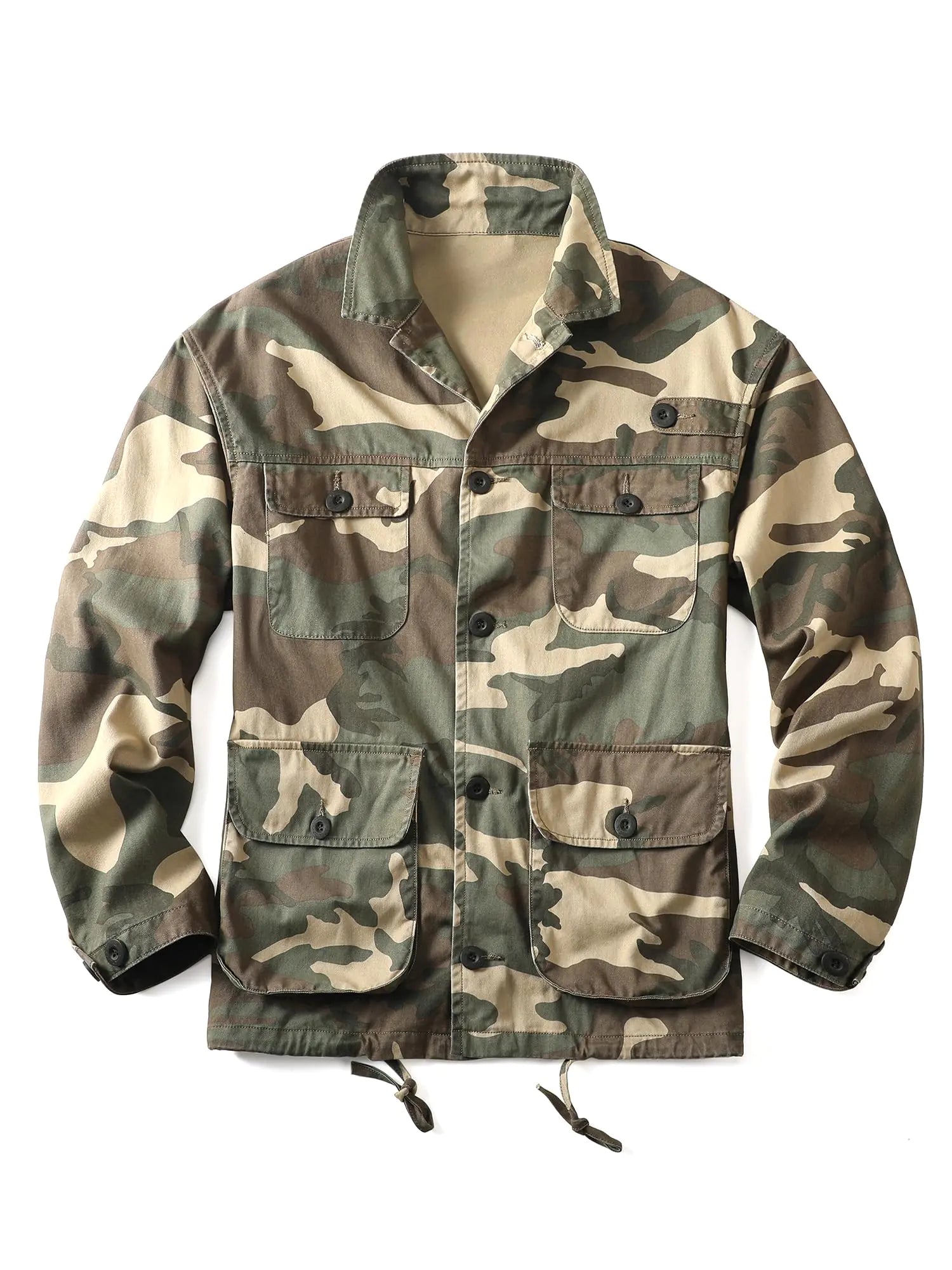 AKHKING Mens Camo Jacket M65 BDU Military Field Jacket Cotton Tactical Combat Army With Multi-Pockets Coat XL