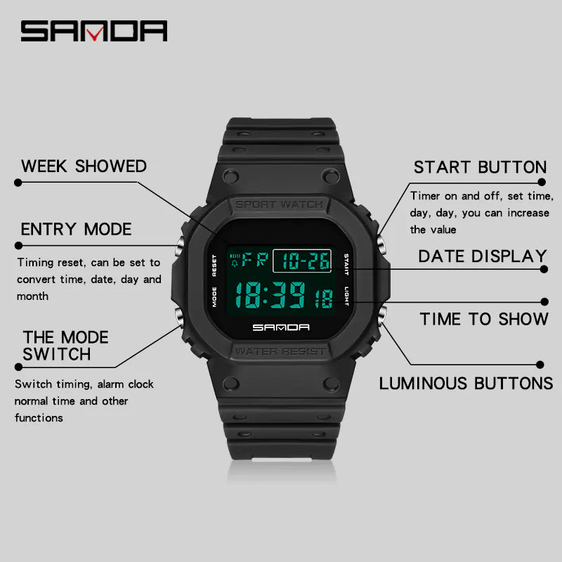 Men's Military LED Digital Sports Running Stopwatch Watch