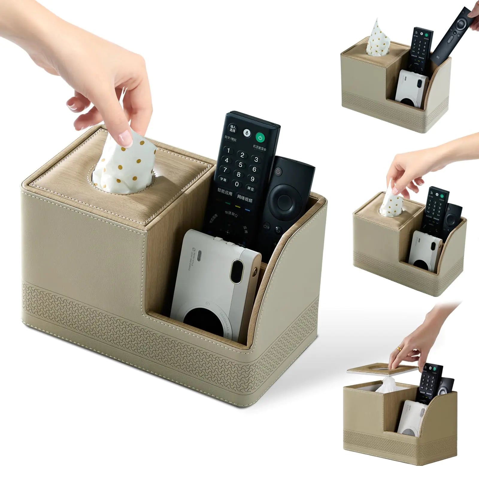 Cloudever Multifunctional Square Tissue Box Holder Cover with Storage Modern Kleenex Tissue Holder Remote Control Holder Decorative Cube Tissue Holder(White Pepper)