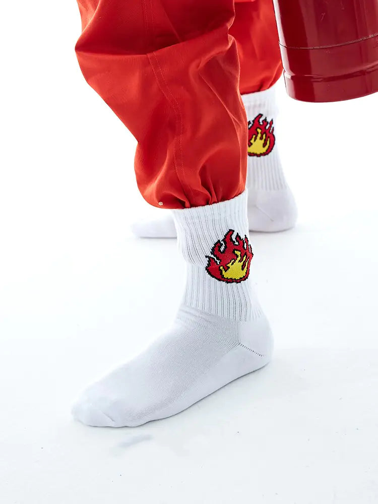 Men's Sports Socks with Towel Bottom - Flame Design