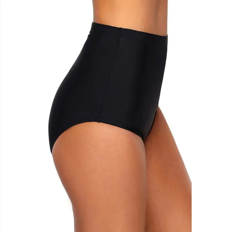 High-Waist Solid Color Anti-Glare Bikini Briefs