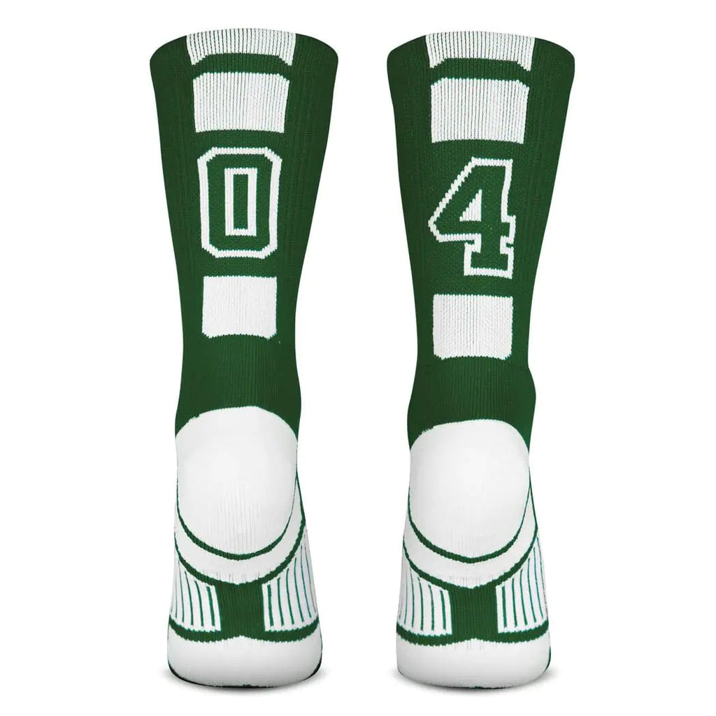 ChalkTalkSPORTS Custom Team Number Socks | Youth & Adult Athletic Performance Socks | Green Number Socks | Choose Your Number