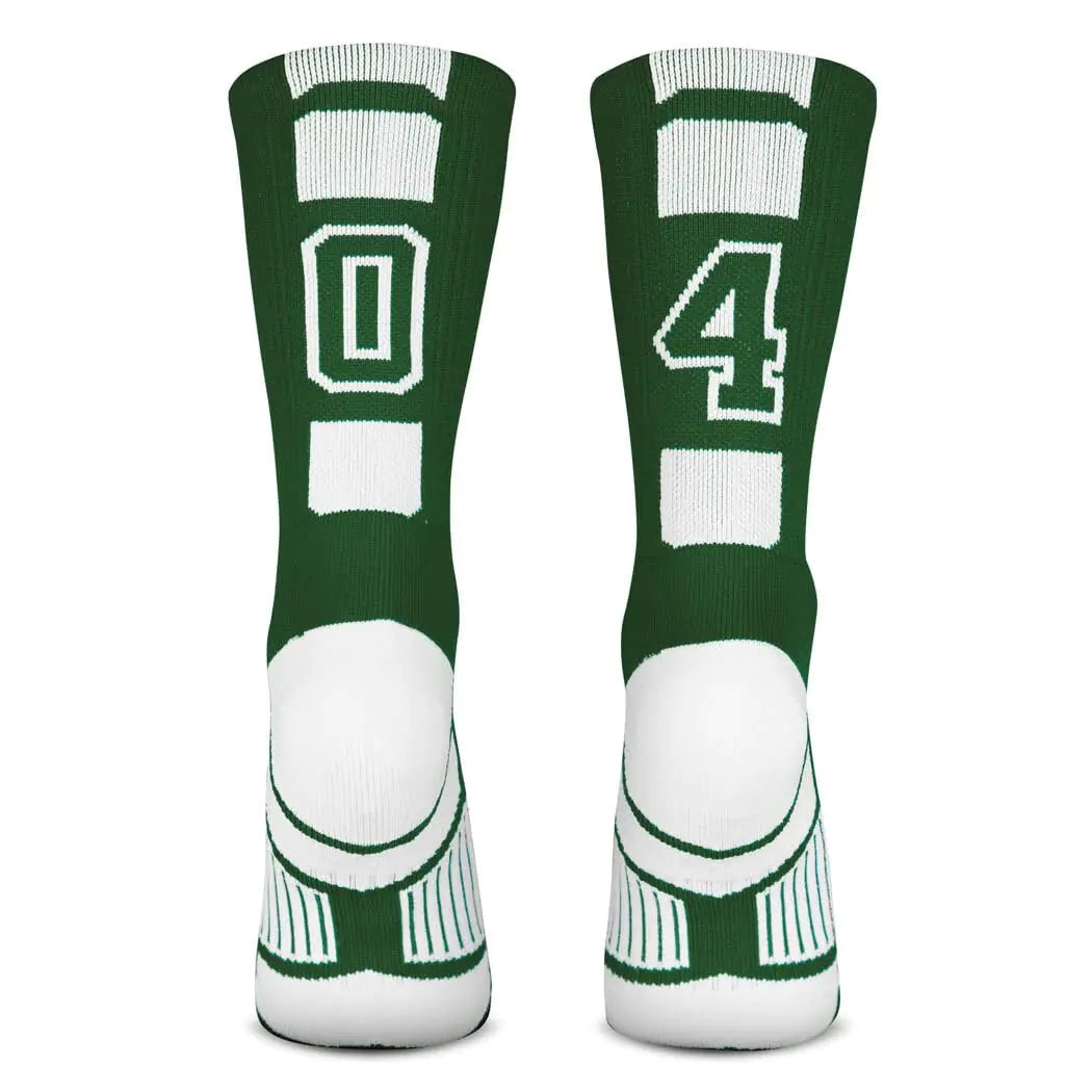 ChalkTalkSPORTS Custom Team Number Socks | Youth & Adult Athletic Performance Socks | Green Number Socks | Choose Your Number