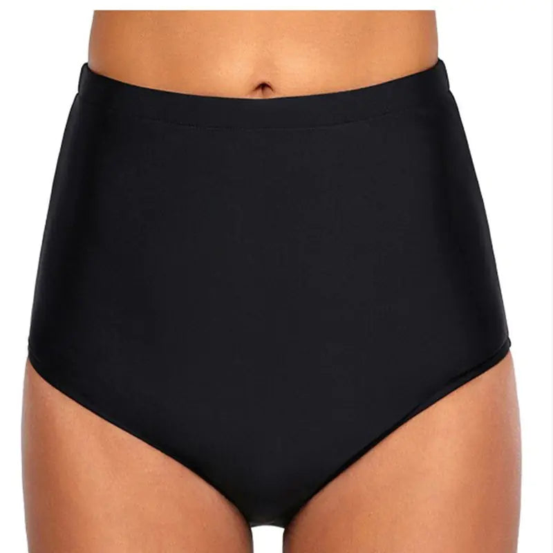 High-Waist Solid Color Anti-Glare Bikini Briefs