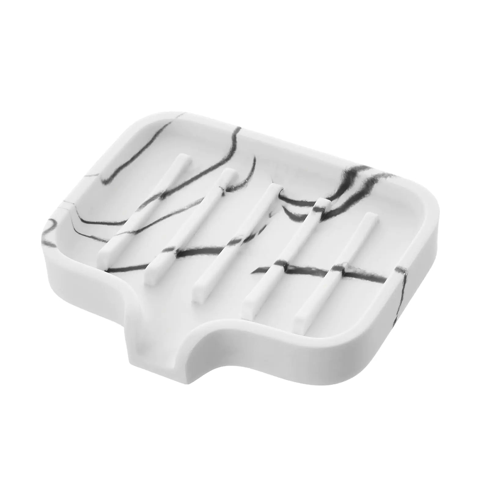 INIUNIK Self Draining Soap Dish Soap Holder with Marble Look Resin Bar Soap Holder Shower Soap Saver Soap Dish for Shower Bathroom Kitchen White