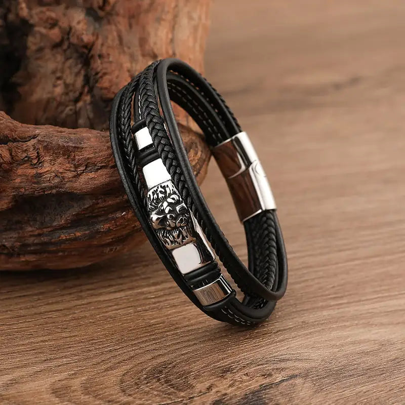 Men's Multi-layer Stainless Steel Leather Bracelet