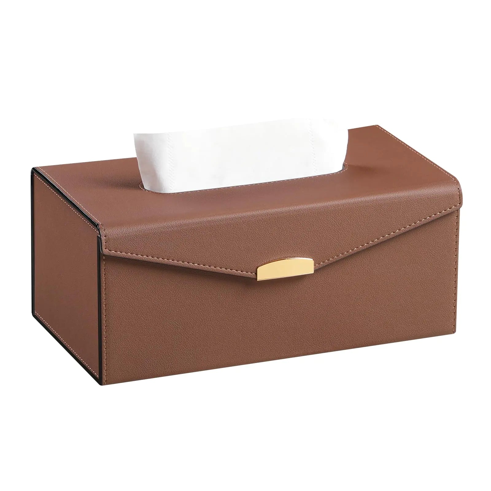 NICLNGSH PU Leather Tissue Box Cover Rectangle Foldable Tissue Box Holder for Home Office Bathroom (Brown 4.3 inches high)