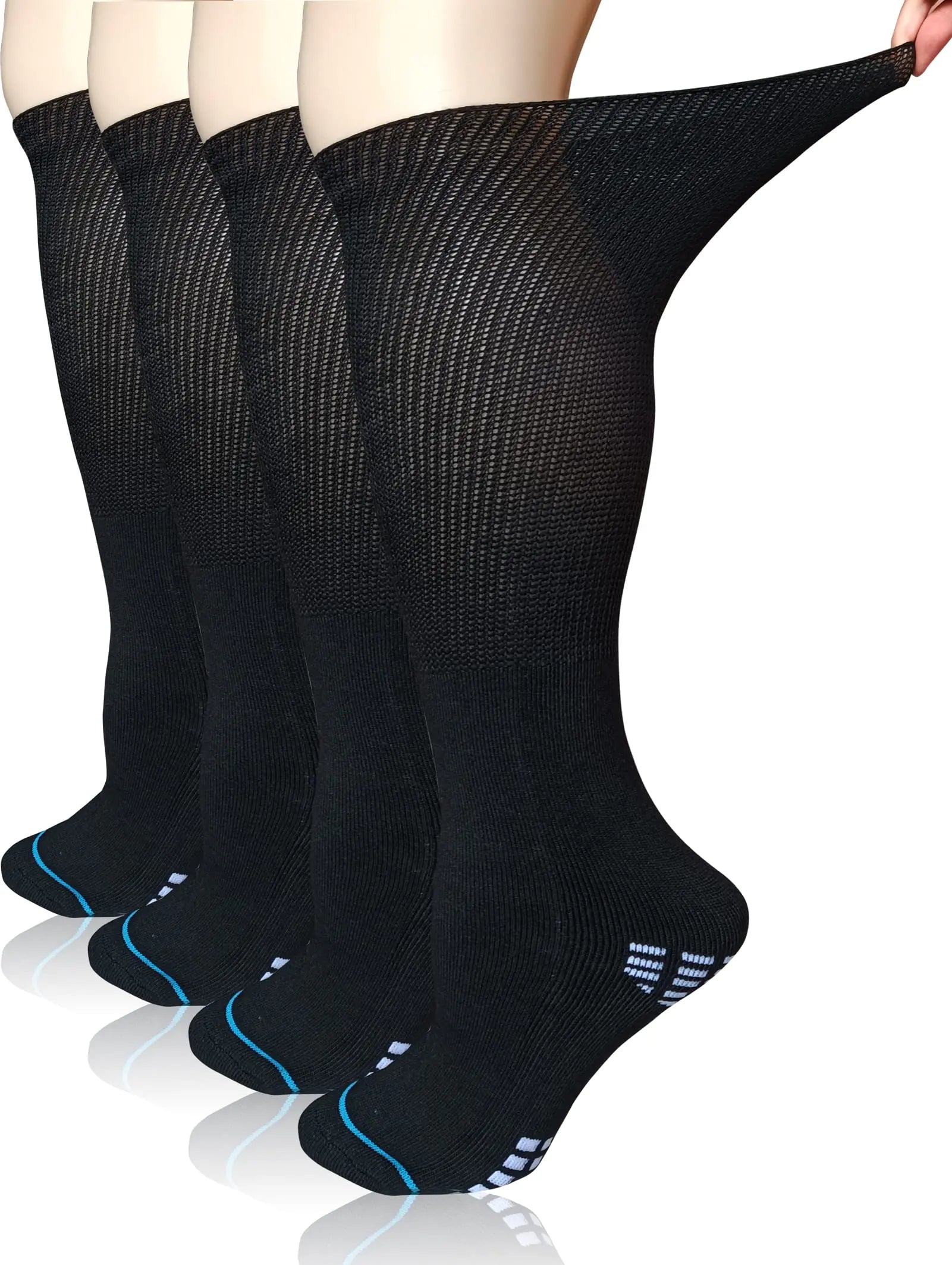COIYUFUX Extra Wide Socks For Bariatric Feet- Knee High Diabetic Socks For Men Women Cast Socks Lymphedema Socks for Swollen Foot Ankle Leg (Black)