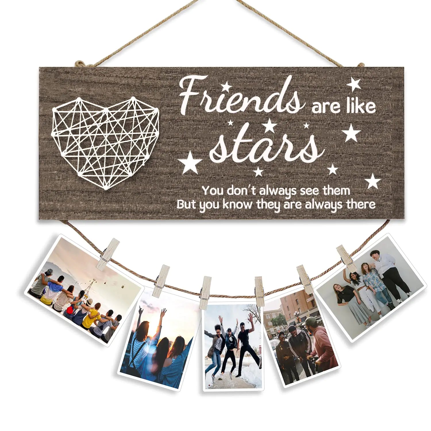 Best Friends Brag Board Wooden Hanging Photo Display Holder Friendship Picture Frame Birthday Gifts for Women Girls Besties Sister BFF Gifts Friend Picture Frame Friendship Photo Frame (Deep Color)