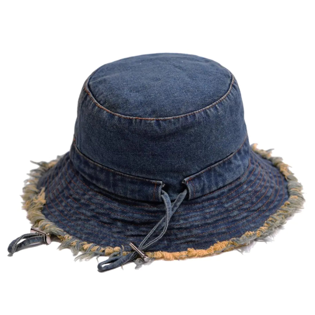 BLUEGLORY Fashion Cotton Denim Distressed Bucket Hat Sun Hat Hat for Men and Women