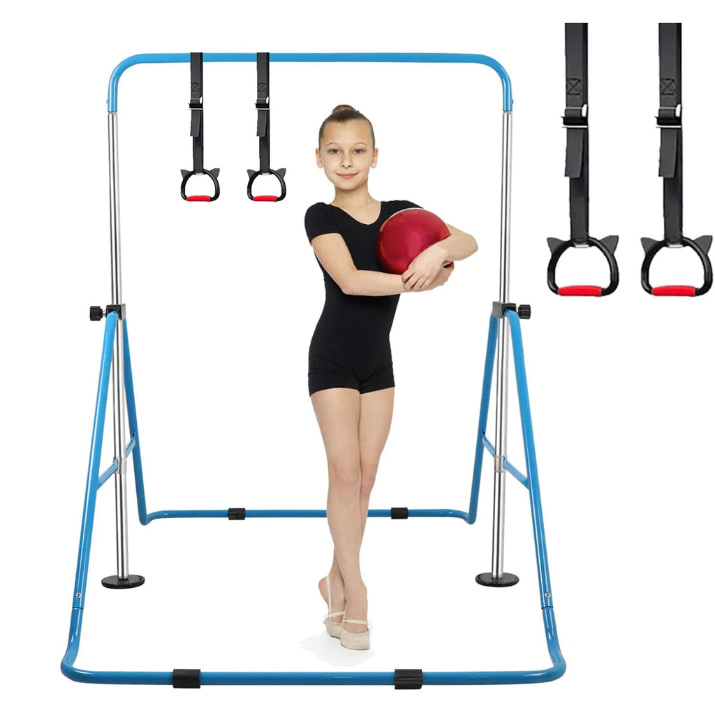 Bighaki808 Gymnastics Bars Kids Training Bars for Home Folding Horizontal Bars with Adjustable Height Expandable Gymnastics Equipment Junior Kip Monkey Bar for Girls & Boys (Blue)