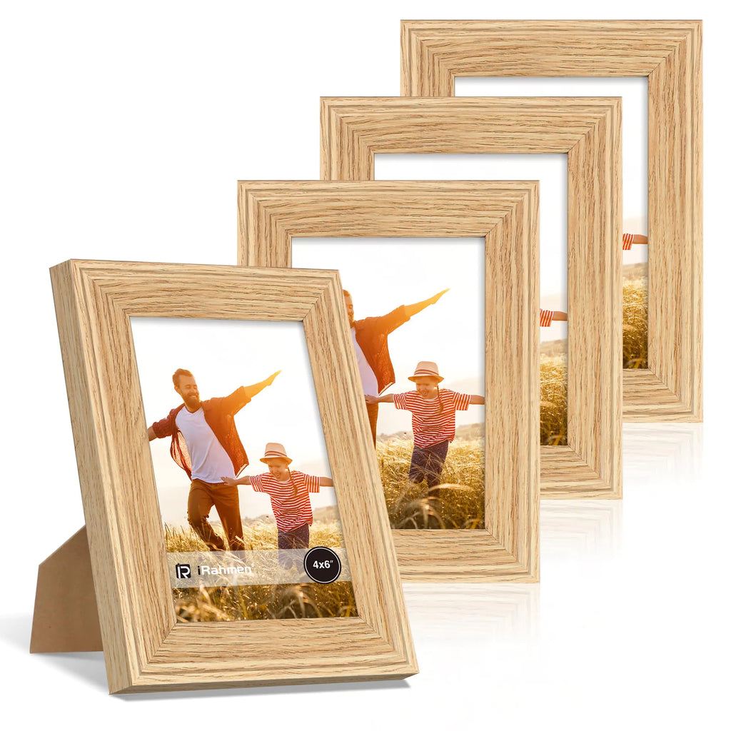 iRahmen 4x6 Picture Frame Set of 4 Rustic Picture Frames with HD Glass Display Pictures 4 x 6 Without Mat Wood Farmhouse Style Frames for Desktop Display and Wall Mounting