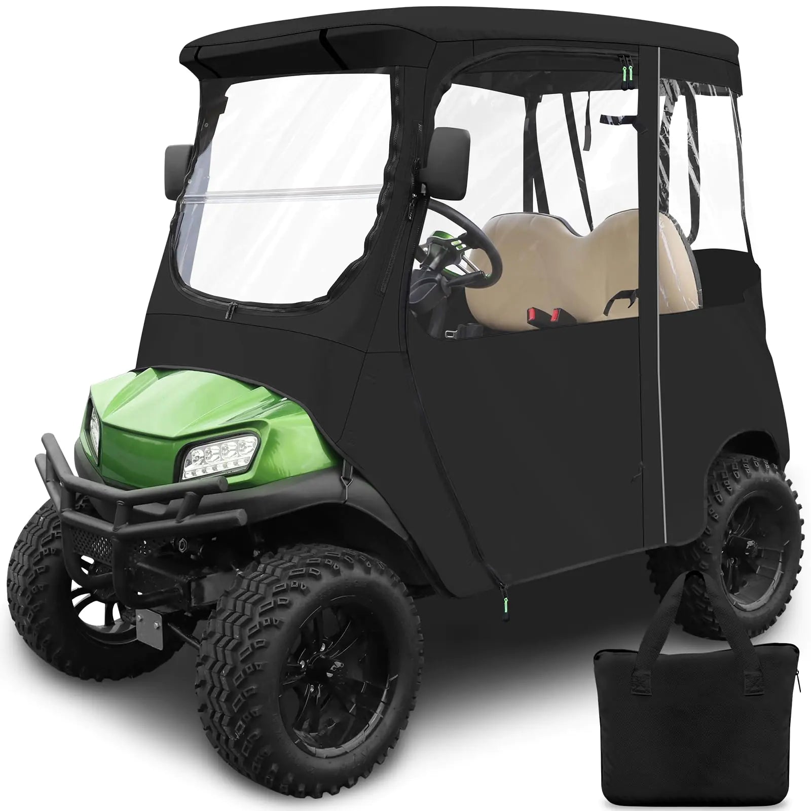 Cartalia Golf Cart Deluxe Driving Enclosure 2 Passenger Only Fit Club Car Precedent Tempo & Onward Golf Cart with Door Zipper Clear Window 600D Heavy Duty Rain Cover Waterproof Windproof - Black