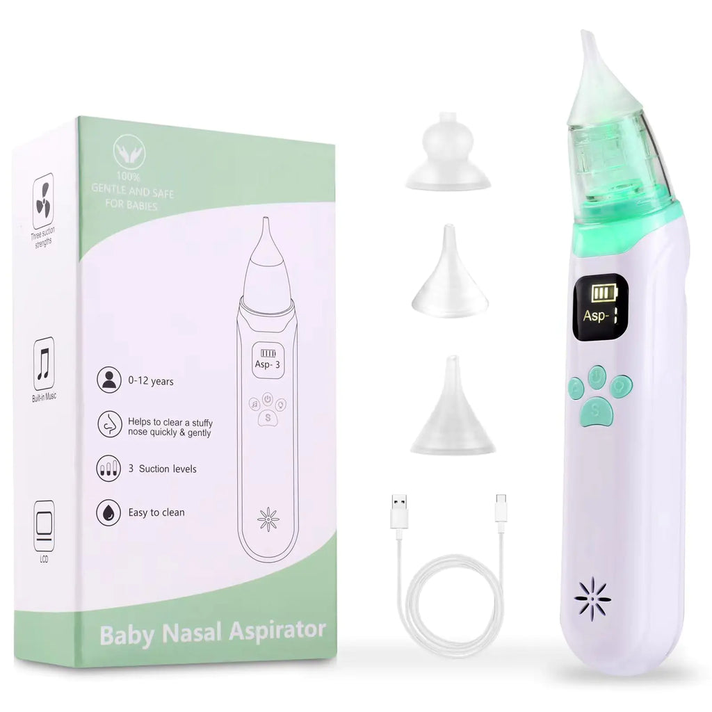 EGGIS Baby Nasal Aspirator Baby Nose Cleaner with 3 Silicone Tips Music and Light Soothing Function Automatic Nose Cleaner