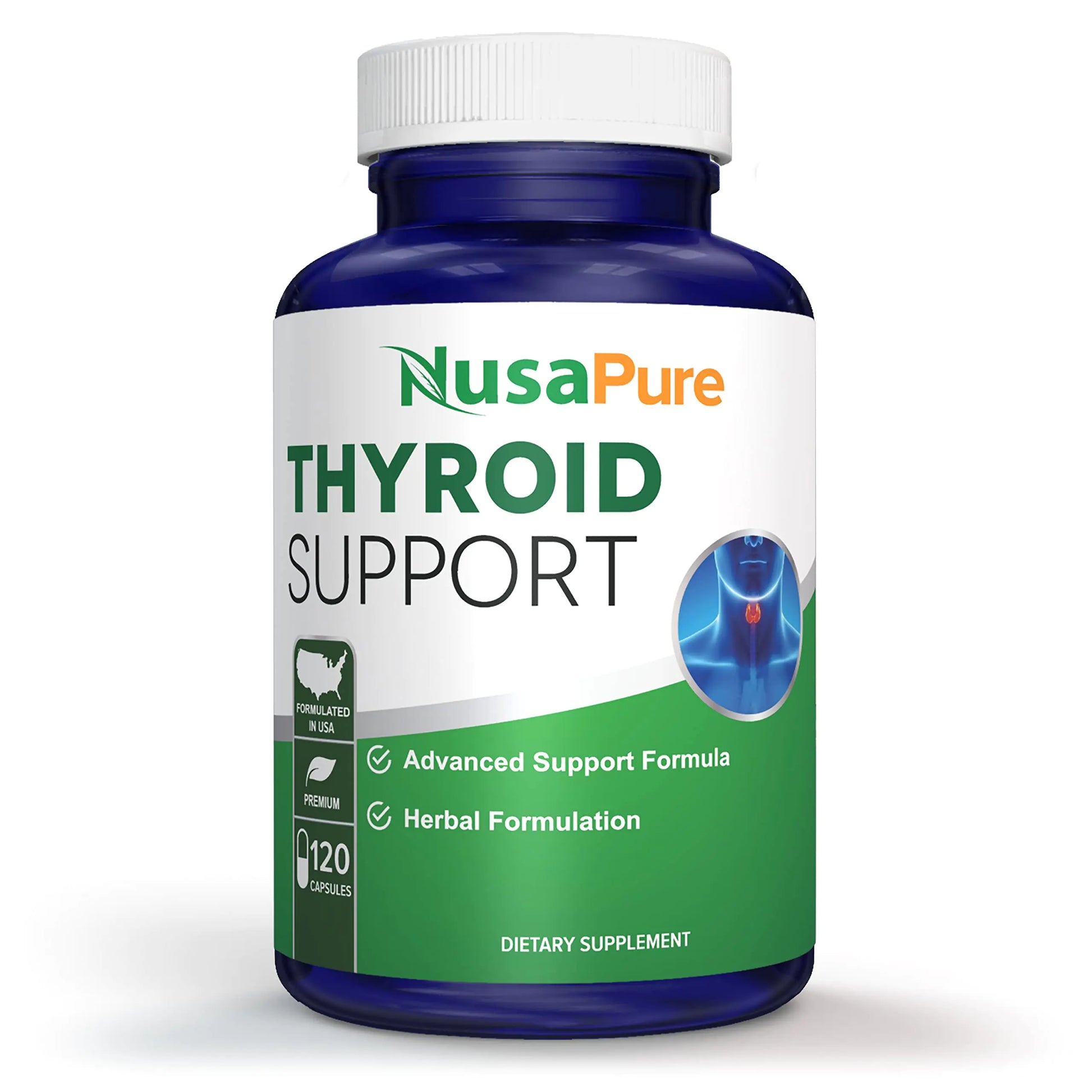 NusaPure Thyroid Support Supplement (Non-GMO) 120 caps Ashwaganda Iodine Zinc kelp Vitamin B12 L-Tyrosine Selenium Copper
