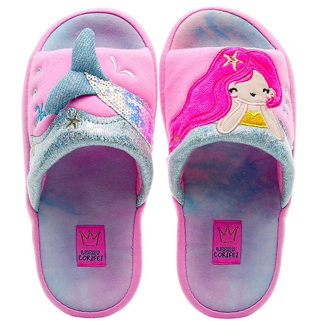 Kids Mermaid Slippers Household Anti-Slip Indoor Home Shoe for Girls and Boys(9-10 toddler mermaid pink 02)