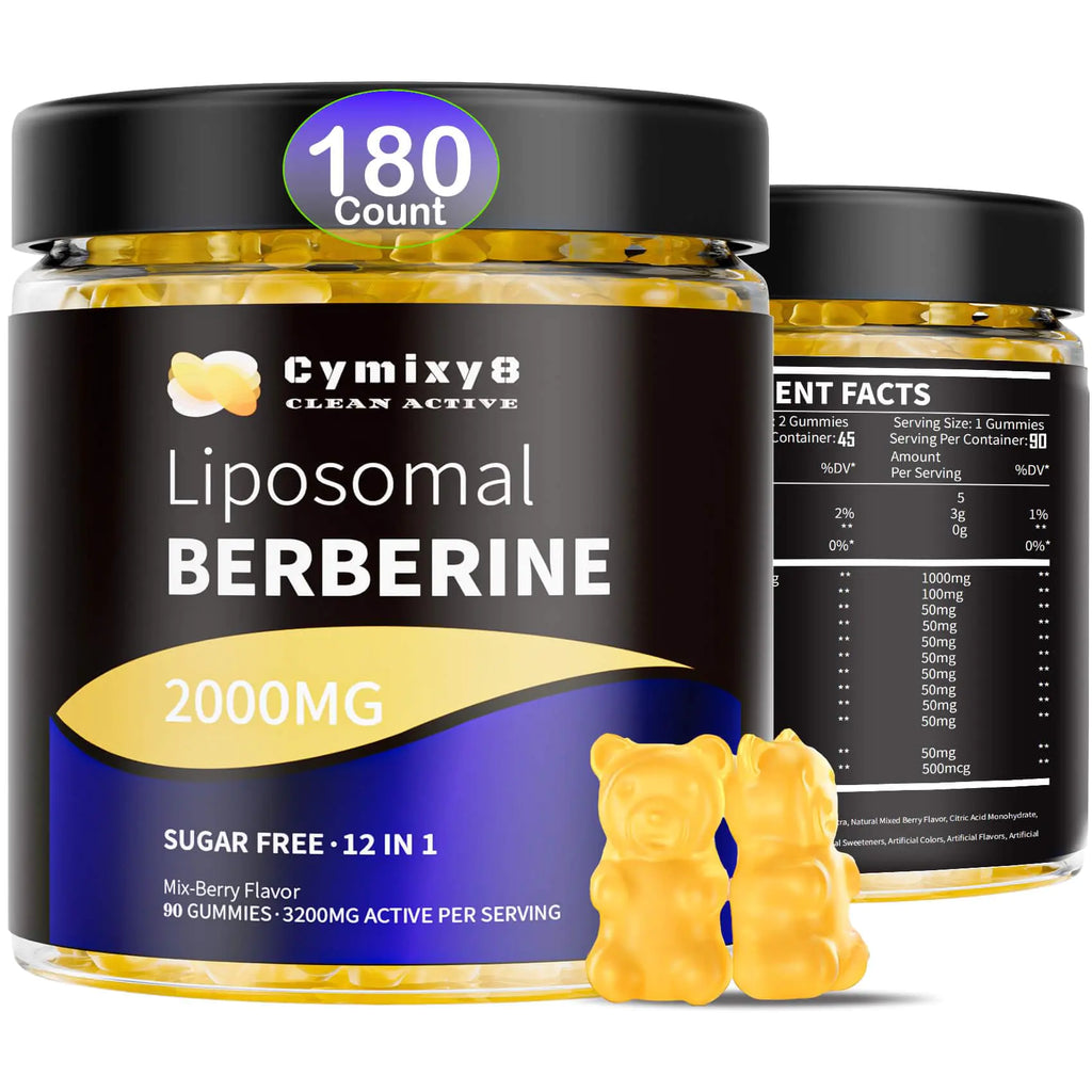 Cymixy8 12 in 1 Berberine HCL Gummies-High Bioavailability Liposomal Berberine Gummies with for Women and Men Berberine with Ceylon Cinnamon & Vegan Supplement- AMPK Activator (180 Count)