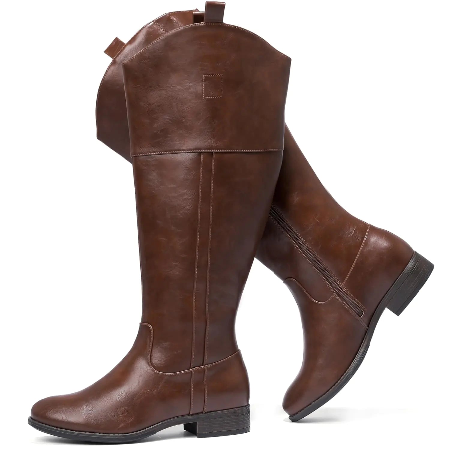 Luoika Womens Extra Wide Calf Knee High Boots Western Cowyboy Cowgirl Knee-High Boots Plus Size Wide Width Low Heel Winter Fall Boots. 231201 Brownpu 9XW