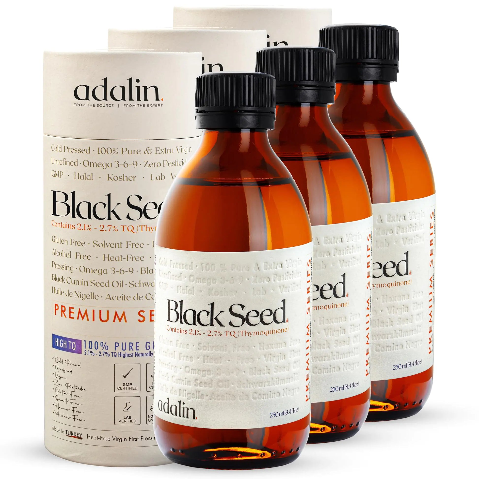 ADALIN Black Seed Oil Liquid 25.2 fl oz | Nigella Sativa Seed Oil | High Thymoquinone | Cold Pressed | Glass Bottle | Blackseed | Vegan | Gluten Free