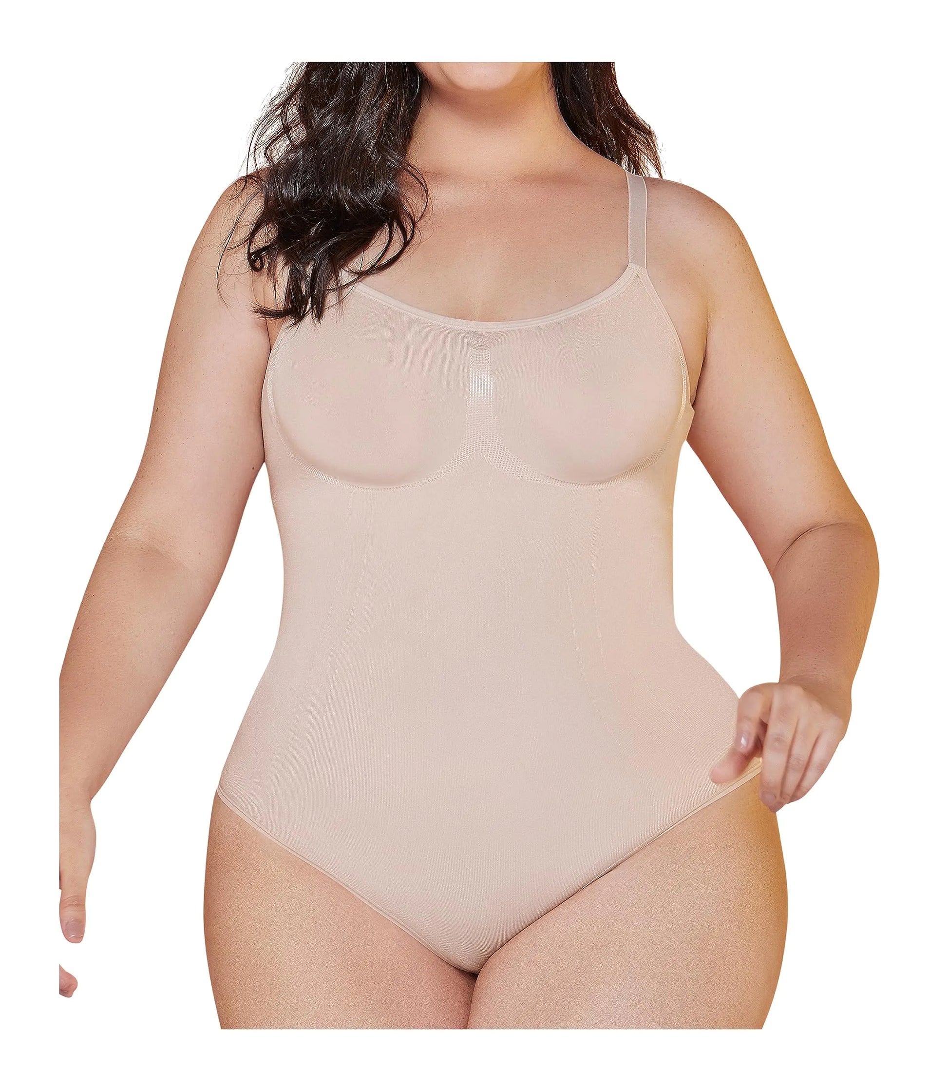 CURVEEZ Bodysuit for Women Tummy & FUPA Control Shapewear Seamless Sculpting Thong Full Bust Body Shaper Compression Tank Top (Brief Medium Nude)
