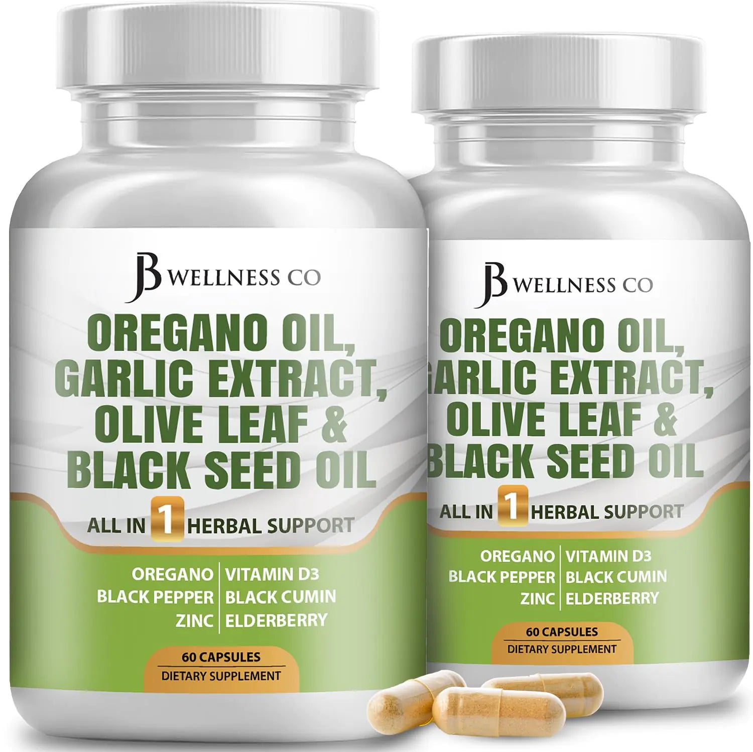 JB Wellness Oregano Oil 6000mg Garlic Extract 4000mg Olive Leaf 3000mg with Astragalus - Immune Support & Digestive Health Supplement for Women and Men - 120 Count