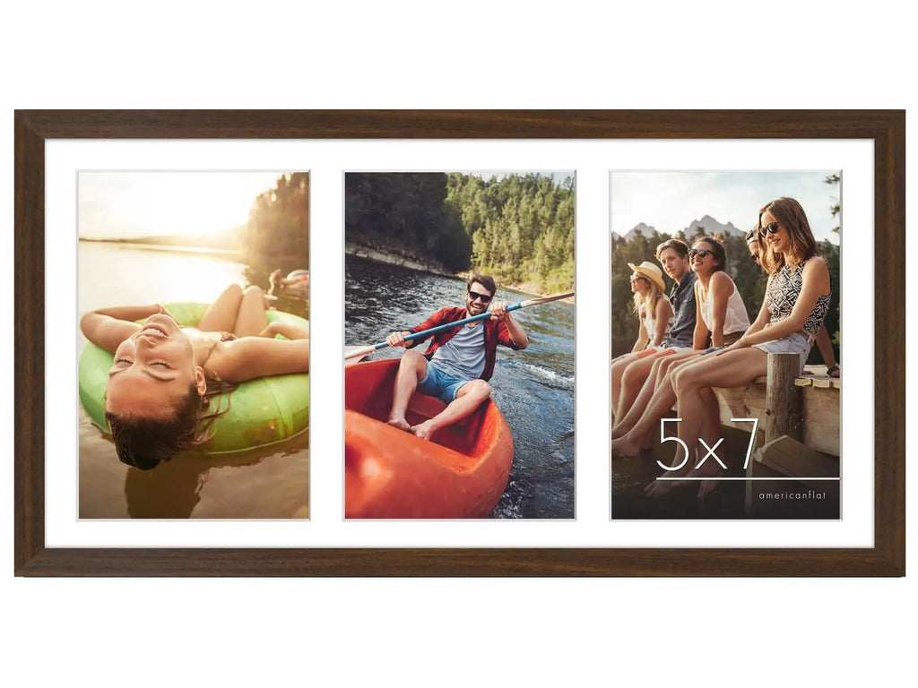 Americanflat 8x16 Collage Picture Frame with Shatter-Resistant Glass - Fits Three 5x7 Photos or One 8x16 Picture - Signature Collection - Picture Frames for Tabletop and Wall Display - Walnut