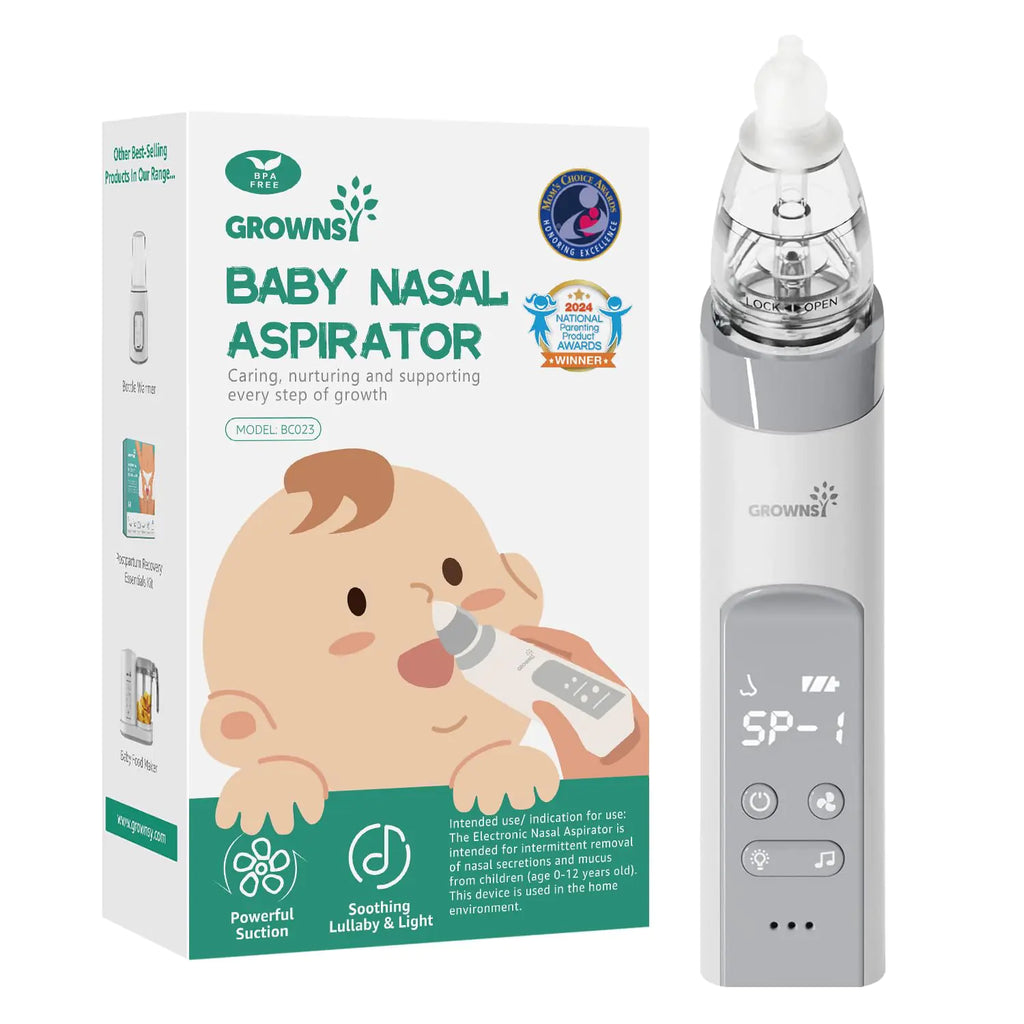 GROWNSY Nasal Aspirator for Baby Baby Nose Sucker Pro with 3 Soft Silicone Tips Adjustable Suction Electric Nose Suction for Baby Built-in Music & Light Soothing