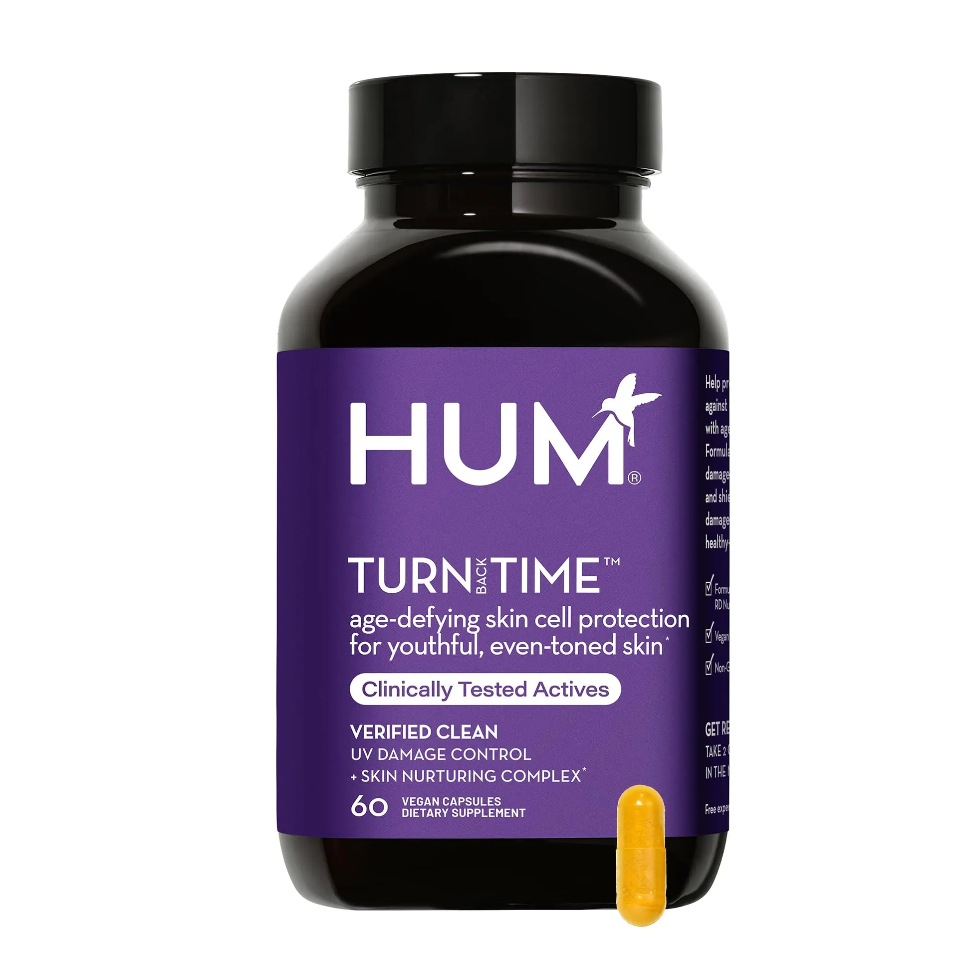 HUM Turn Back Time - Supplement for Youthful Skin with Tumeric Green Tea Polyphenols & Lutein - Skin Anti Aging Capsules for Even Tone (60-Count)