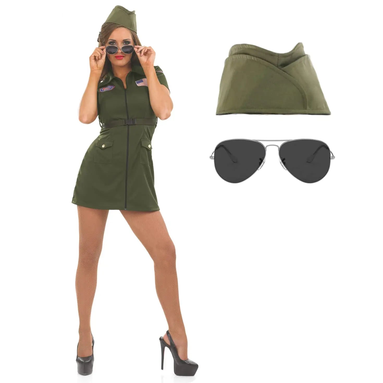 fun shack Womens Fighter Pilot Costume Women Aviator Costume For Women Flight Suit Women Costume Womens Air Force Costume Medium