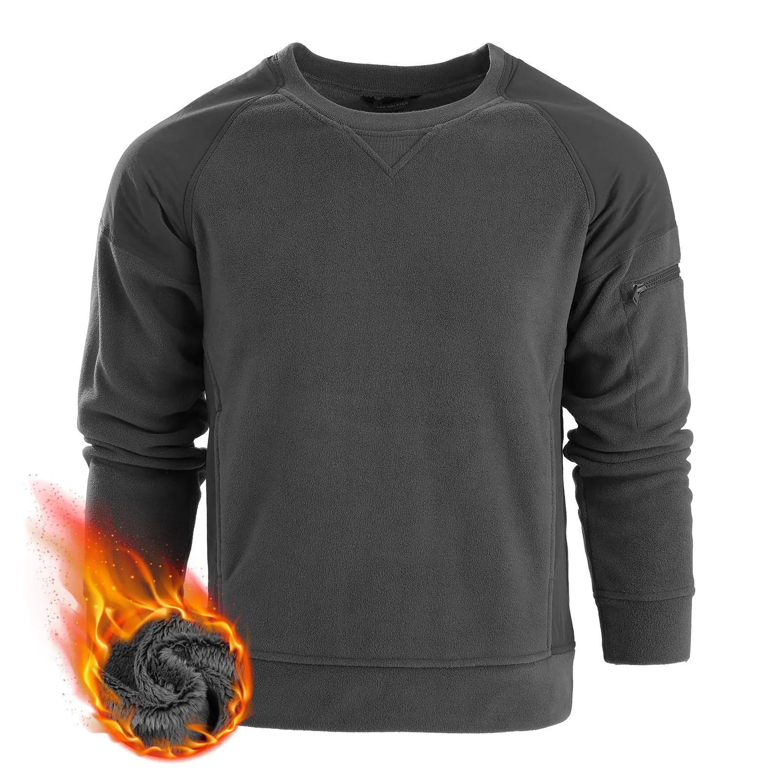 FREE SOLDIER Mens Tactical Winter Fleece Sweatshirt Warm Long Fleece Lined Pullover Crewneck Classic Tops Grey