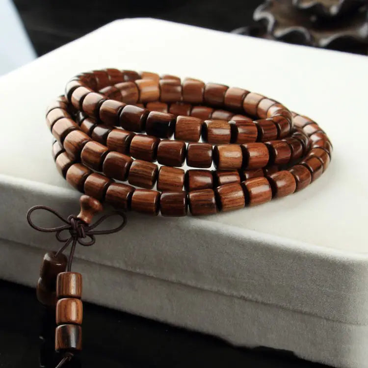 Natural Wood 108 Buddha Beads with Yellow Flower Pear