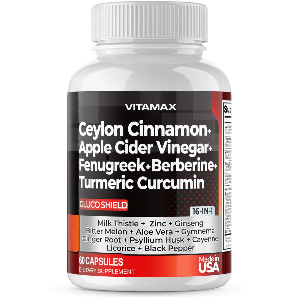 Ceylon Cinnamon 3000mg Apple Cider Vinegar 3000mg Turmeric 2000mg - Gluco Health Support - Panax Ginseng 2000mg Berberine 1500mg Bitter Melon Turmeric Milk Thistle Fenugreek – Made in USA – 60ct