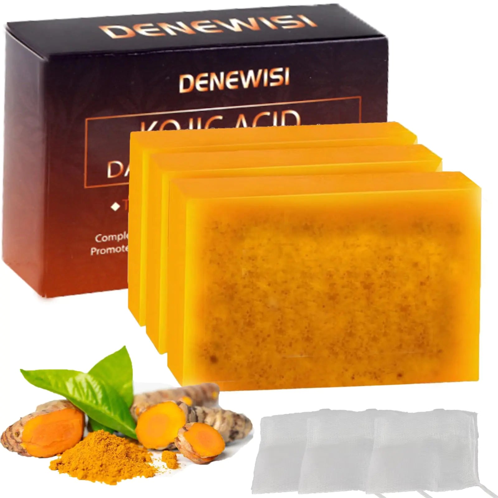 Denewisi 3PCS Turmeric SoapTurmeric Soap BarLemon Turmeric SoapTurmeric Soap Bar for Face ＆ BodyNatural Organic Turmeric Face And Body Wash Soap Bar for All Skin Types